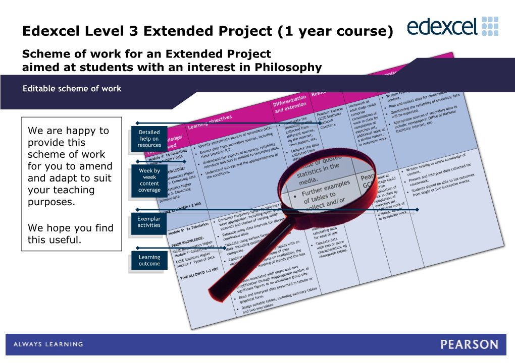 EPQ SOW - Aimed at Students with an Interest in Philosophy (1-Year Course)