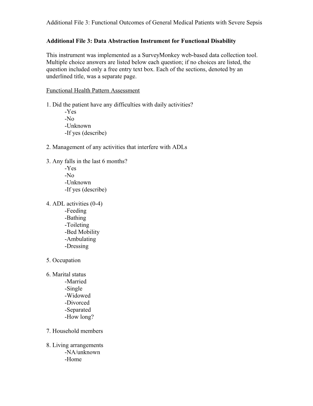 Additional File3: Data Abstraction Instrument for Functional Disability