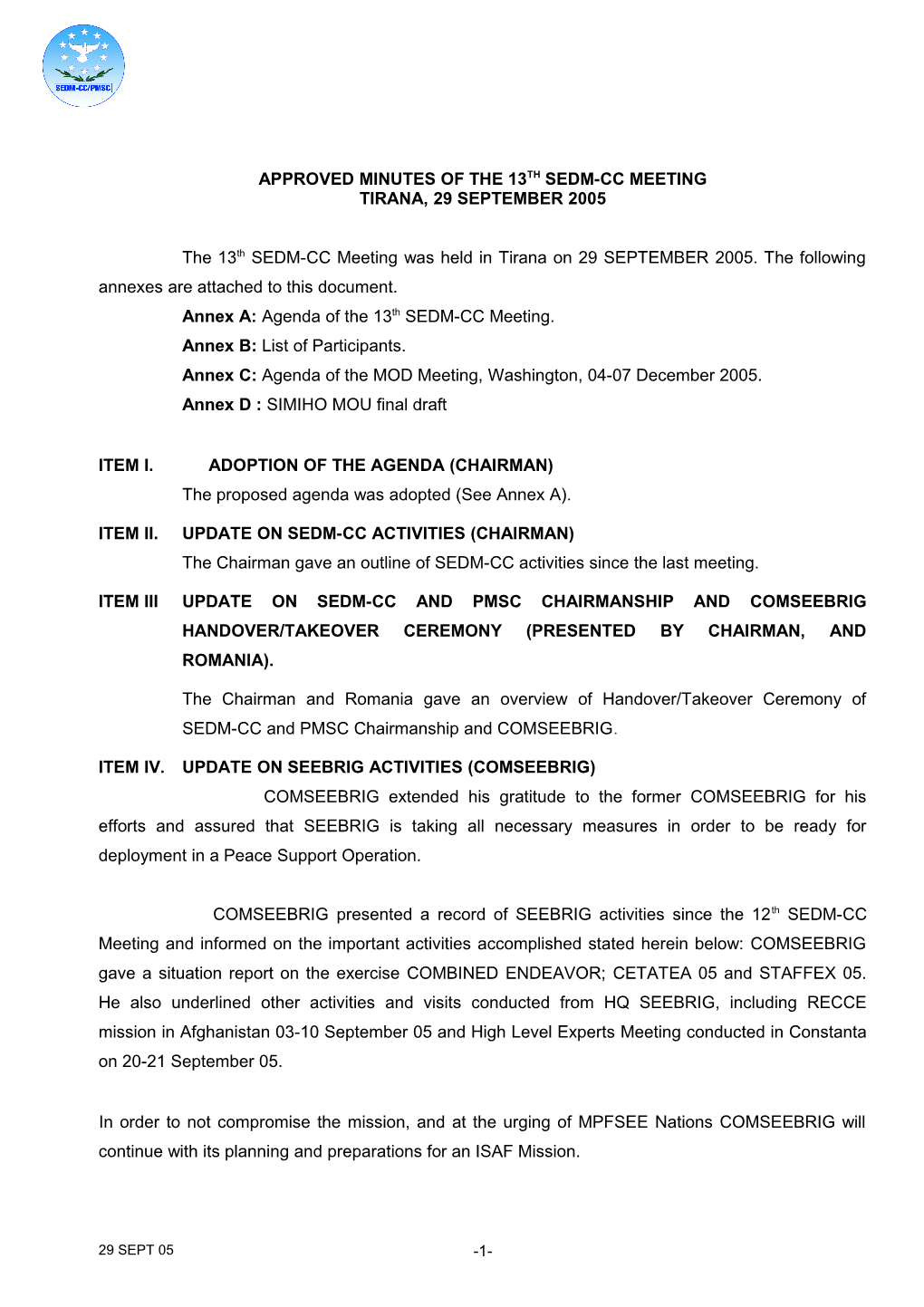 Approved Minutes of the 12Th Sedm-Cc Meeting