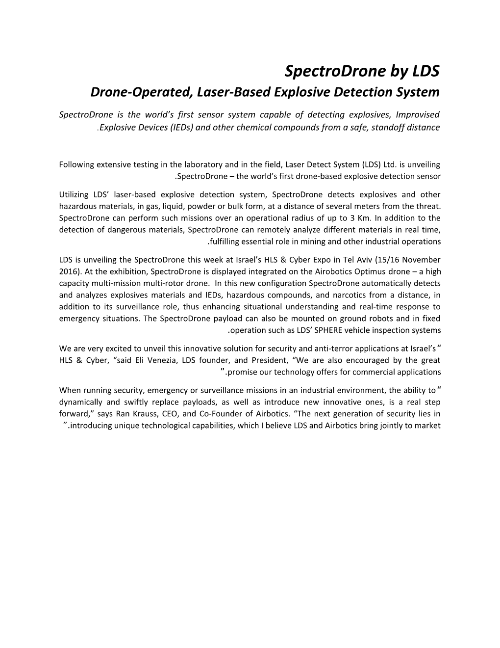 Spectrodrone by LDS Drone-Operated, Laser-Basedexplosivedetection System