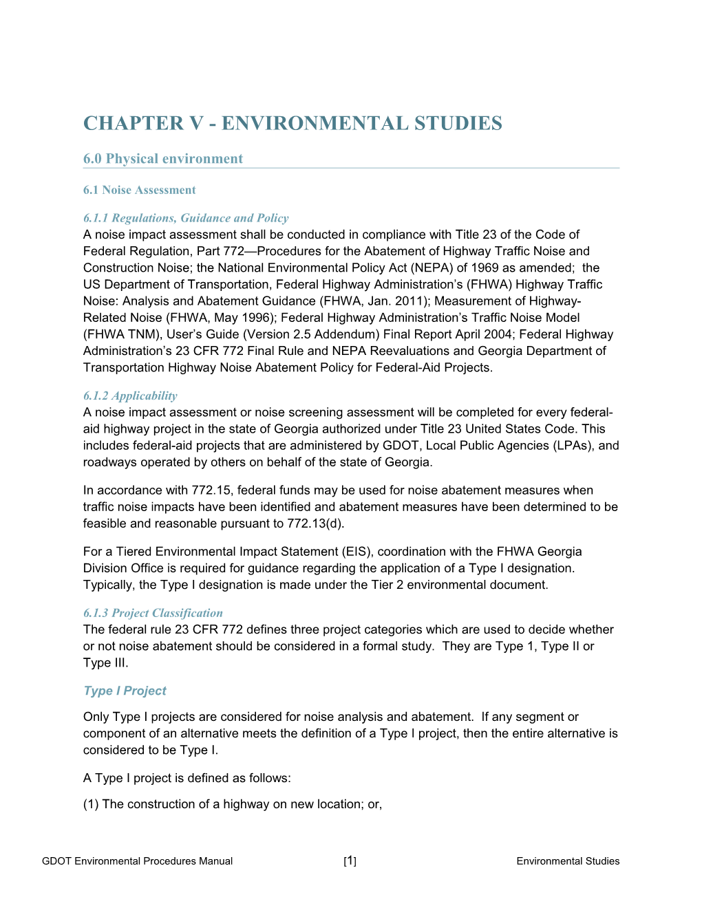 Chapter V - Environmental Studies