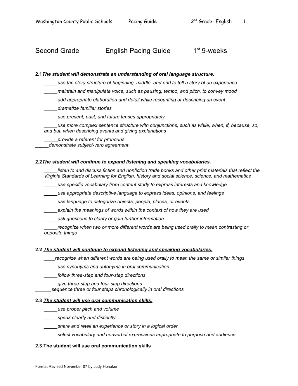 Washington County Public Schools Pacing Guide2nd Grade- English 1