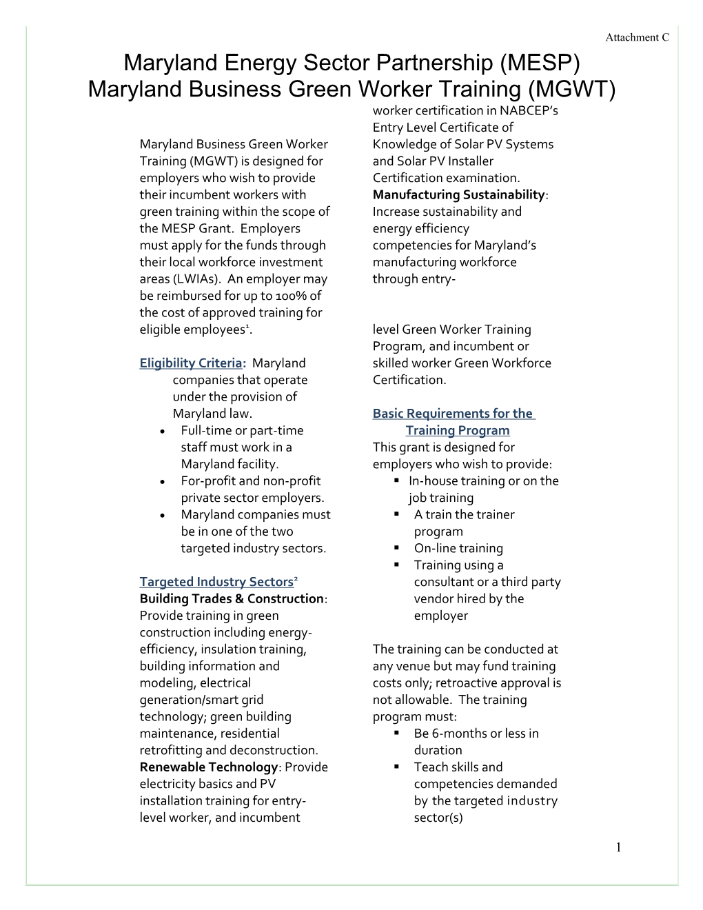 Maryland Energy Sector Partnership