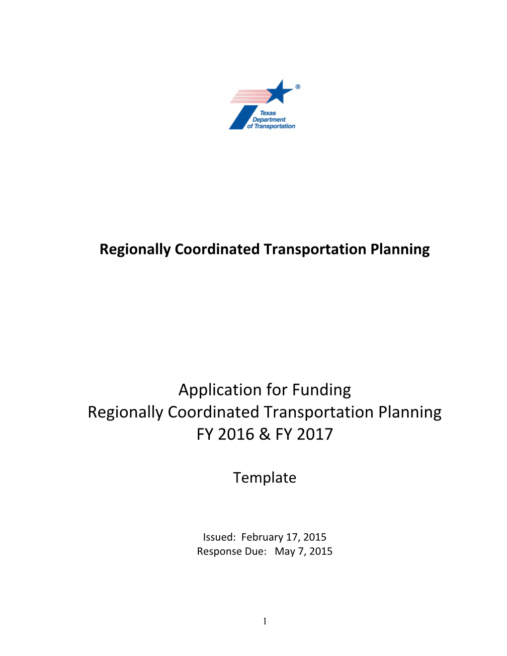Regionally Coordinated Transportation Planning Application for Funding