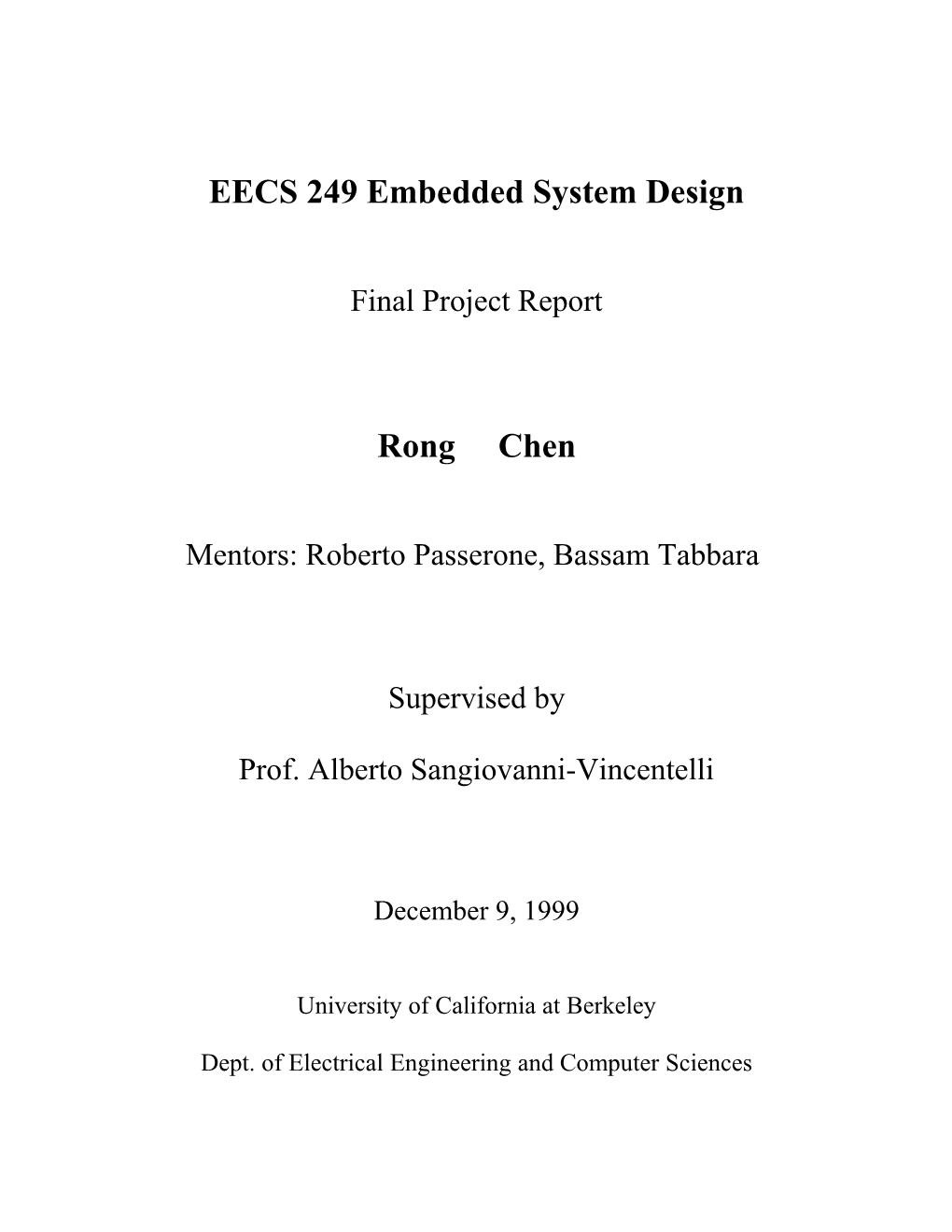 EECS 249 Embedded System Design