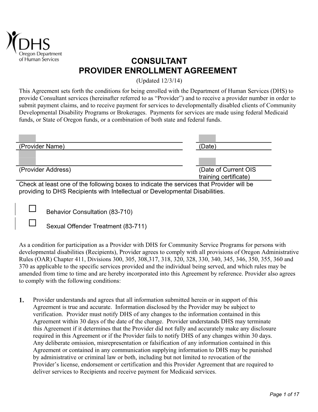 Consultant Provider Enrollment Agreement