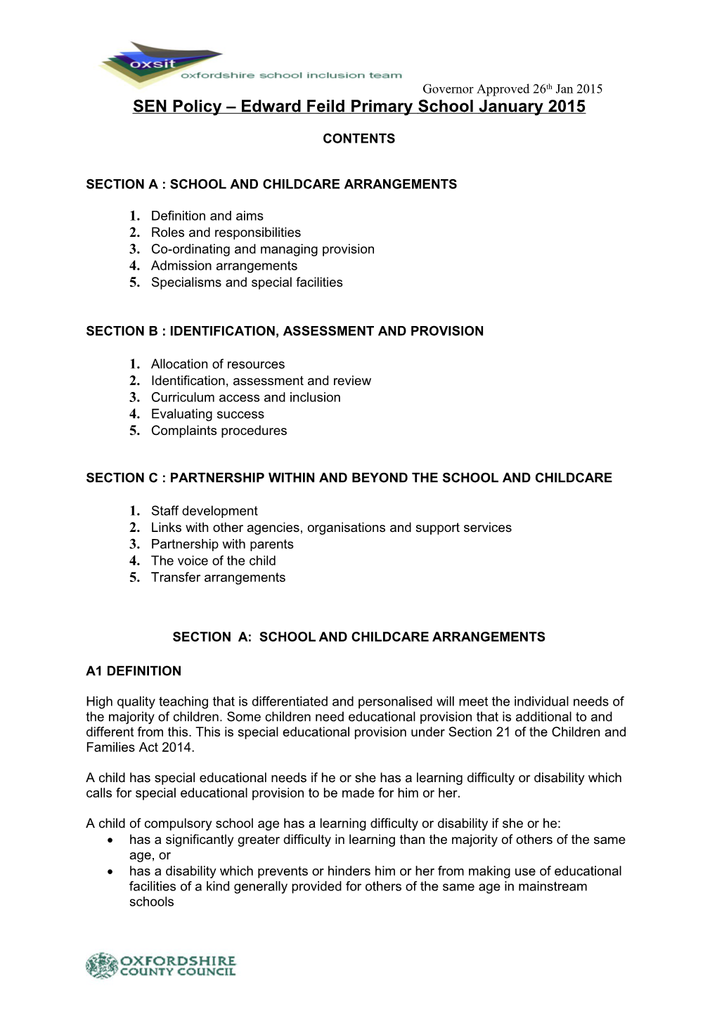 SEN Policy Edward Feild Primary School January 2015