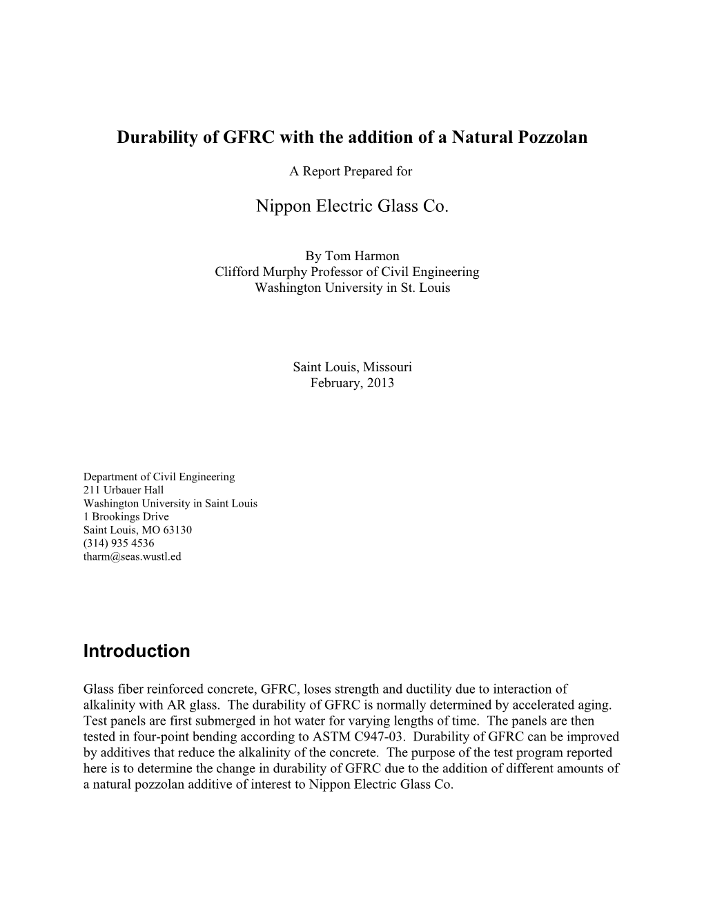 Durability of GFRC with the Addition of a Natural Pozzolan