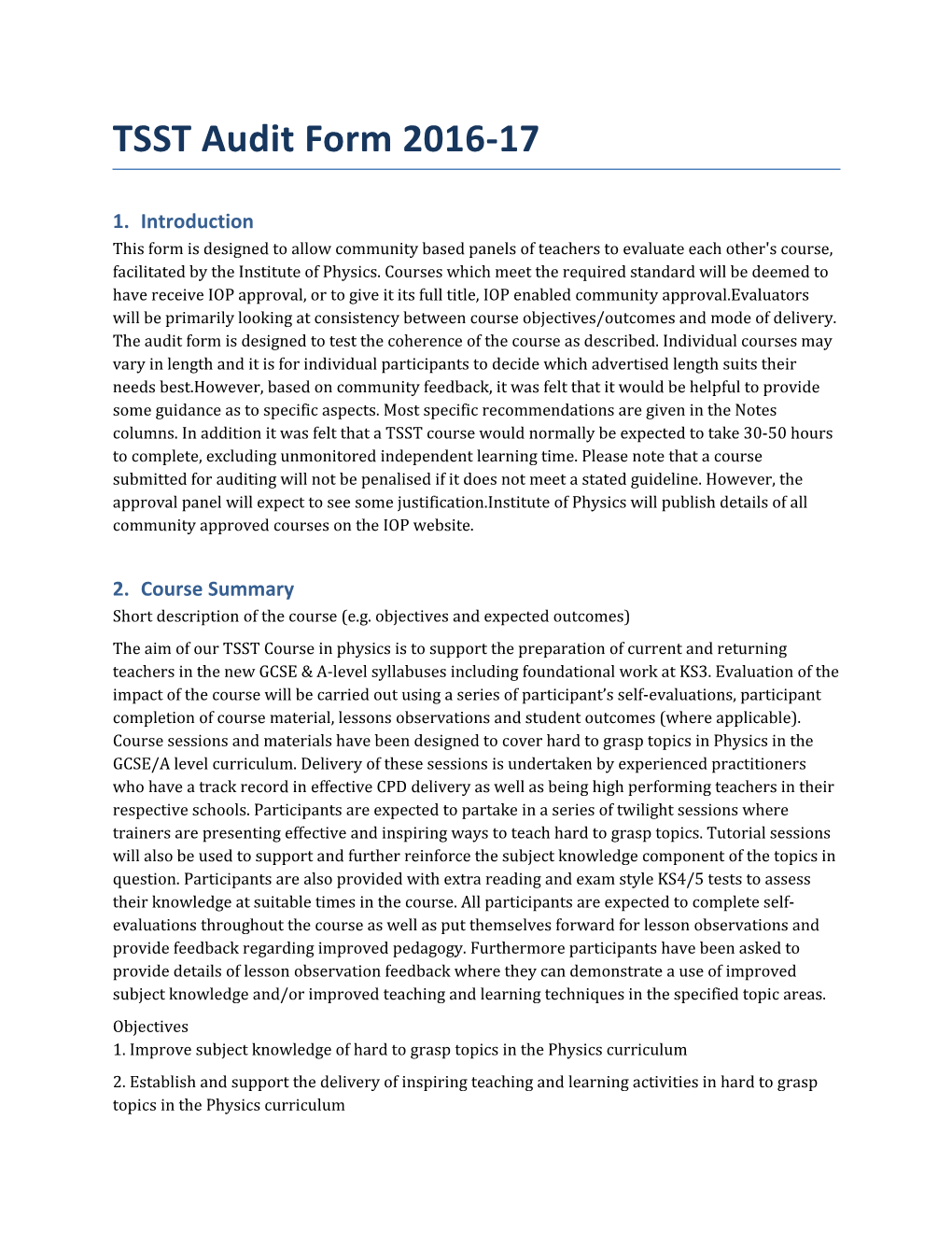 TSST Audit Form 2016-17