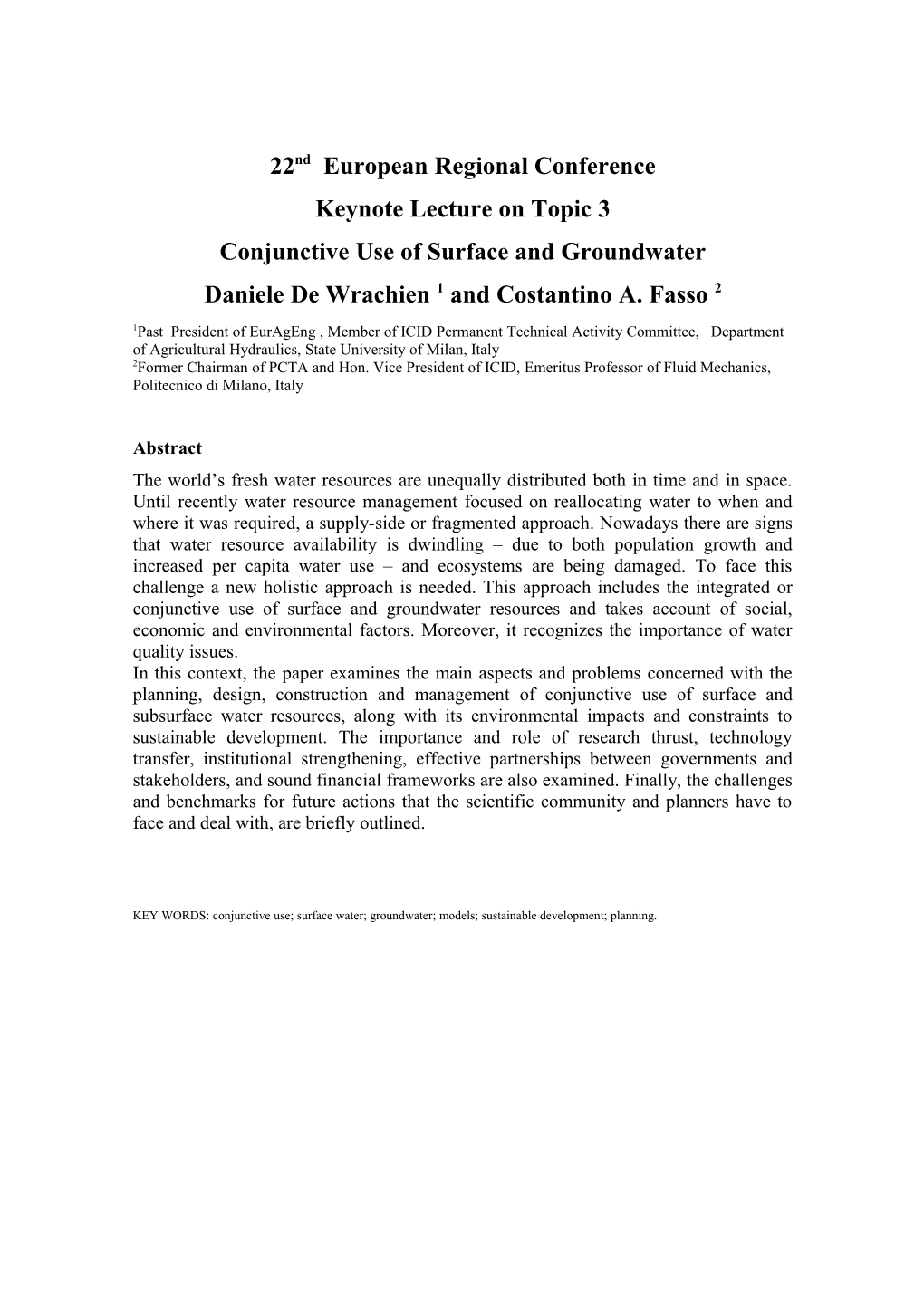 Conjunctive Use of Surface and Groundwater