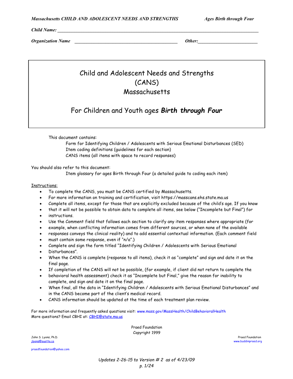 Child and Adolescent Needs and Strengths