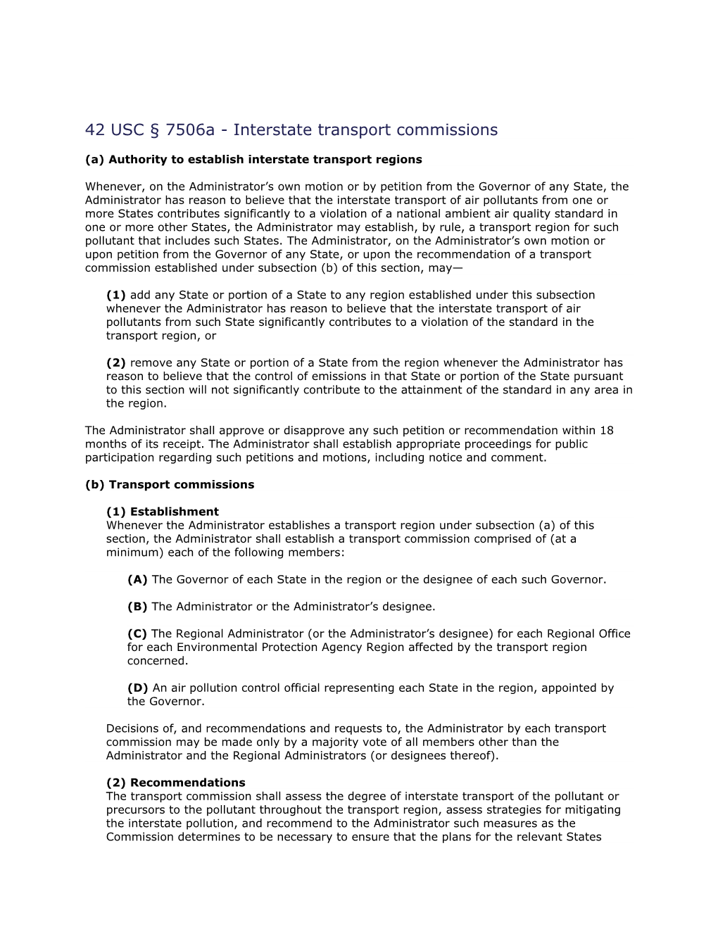 (A)Authority to Establish Interstate Transport Regions