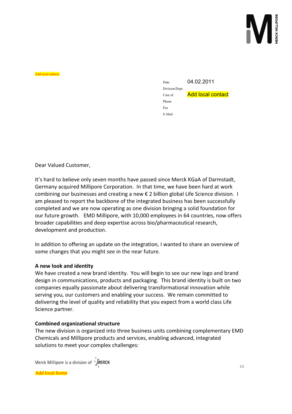 Externer/Interner Brief, Telefax Für Word, Merck Serono Darmstadt, Engl