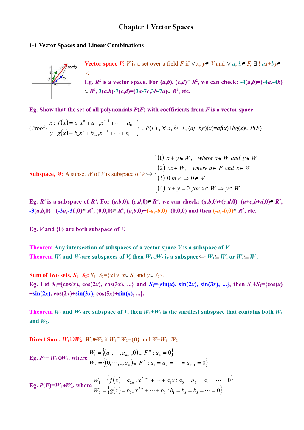 1-1 Vector Spaces and Linear Combinations