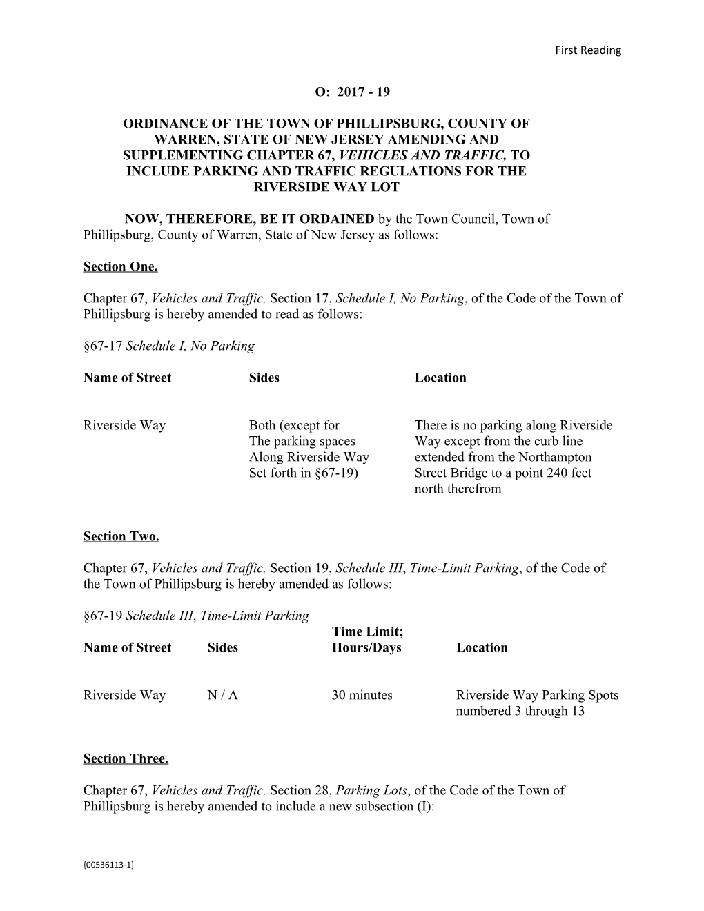 Ordinance of the Town of Phillipsburg, County of Warren, State of New Jersey Amending