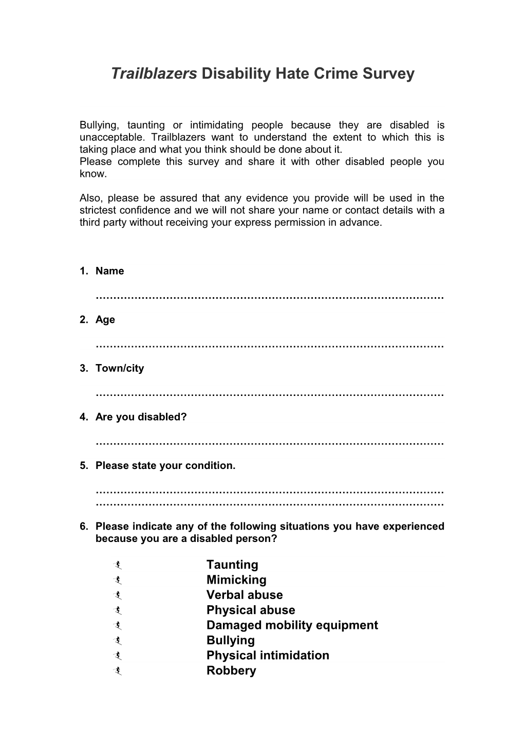 Trailblazers Disability Hate Crime Survey