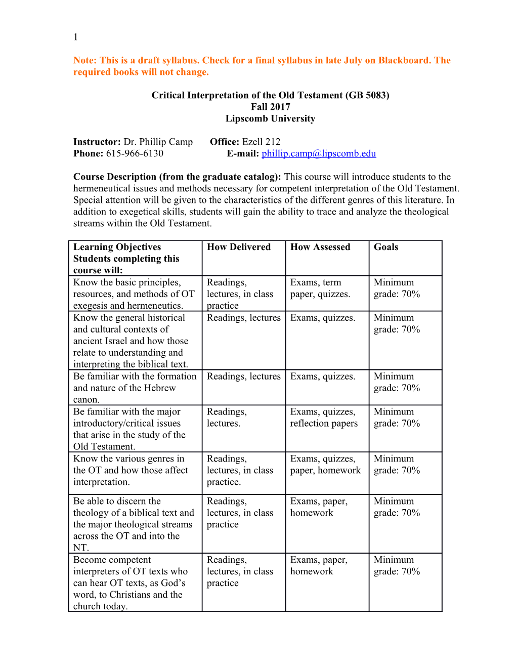 Introduction to Hebrew I (HB 1515)