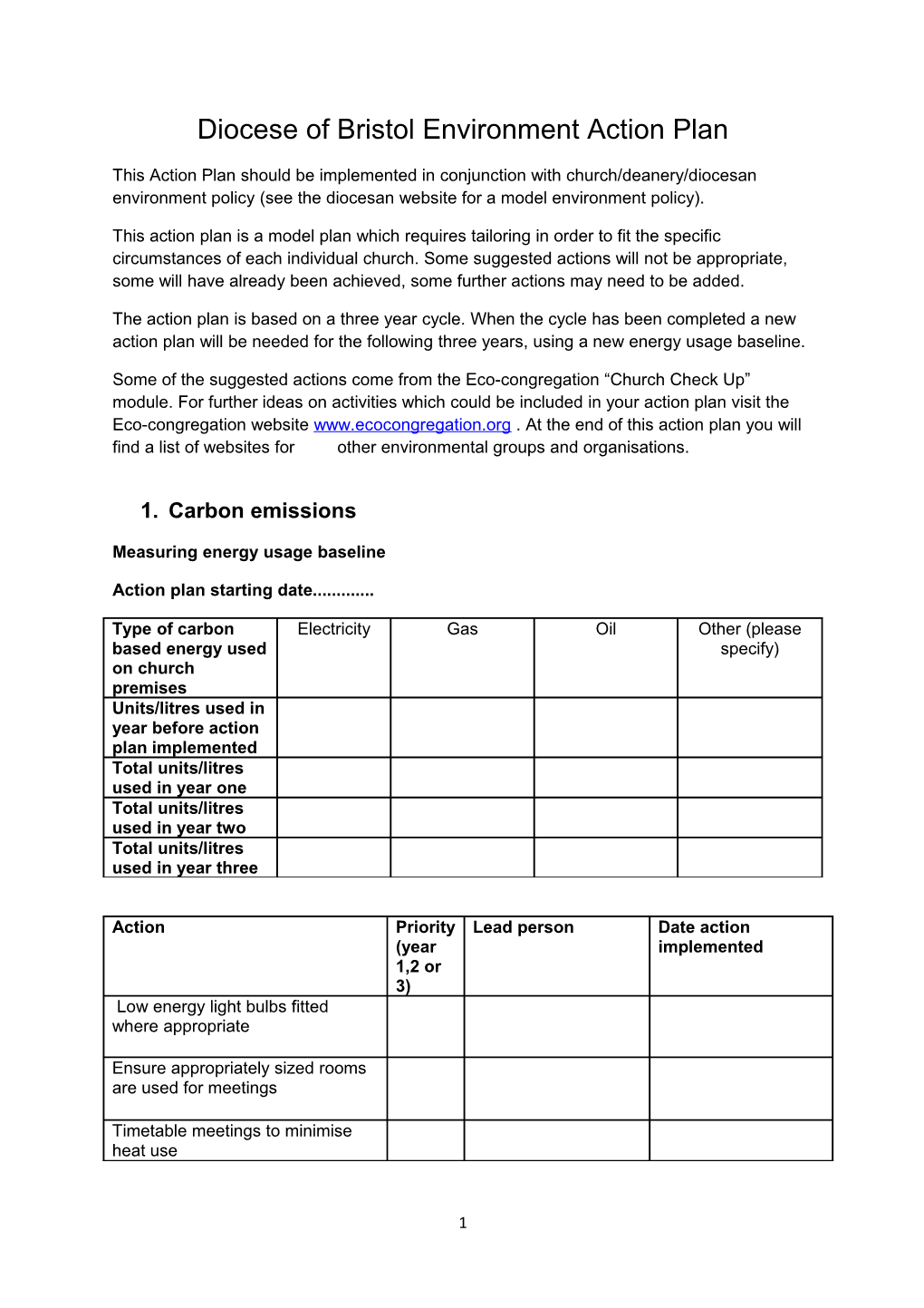 Diocese of Bristol Environment Action Plan