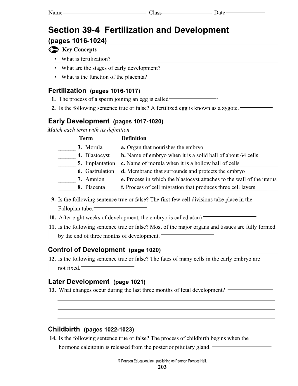 Section 39-4 Fertilization and Development