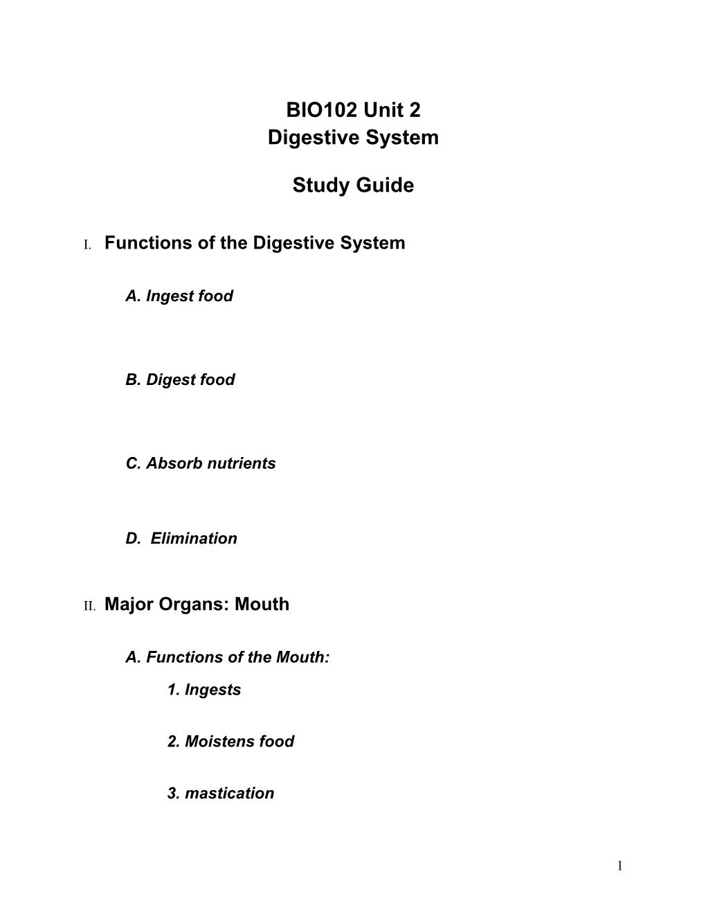 I.Functions of the Digestive System