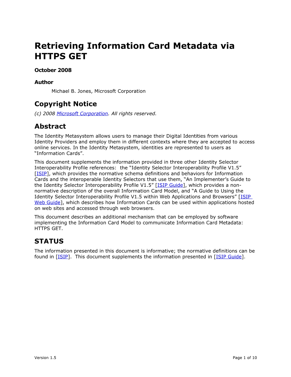 Retrieving Information Card Metadata Via HTTPS GET