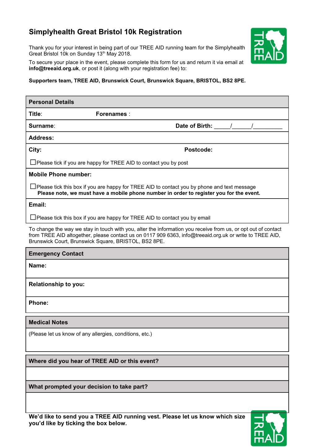 Royal Parks Half Marathon Registration Form