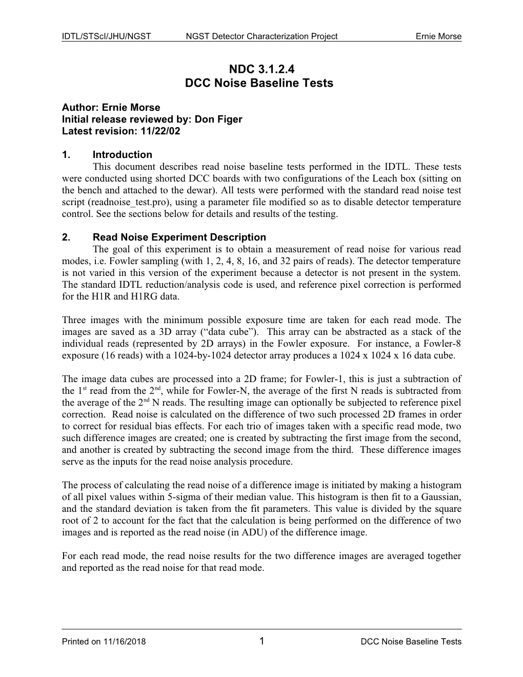 DCC Noise Baseline Tests