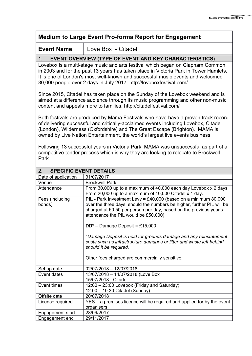 Event Overview (Type of Event and Key Characteristics)