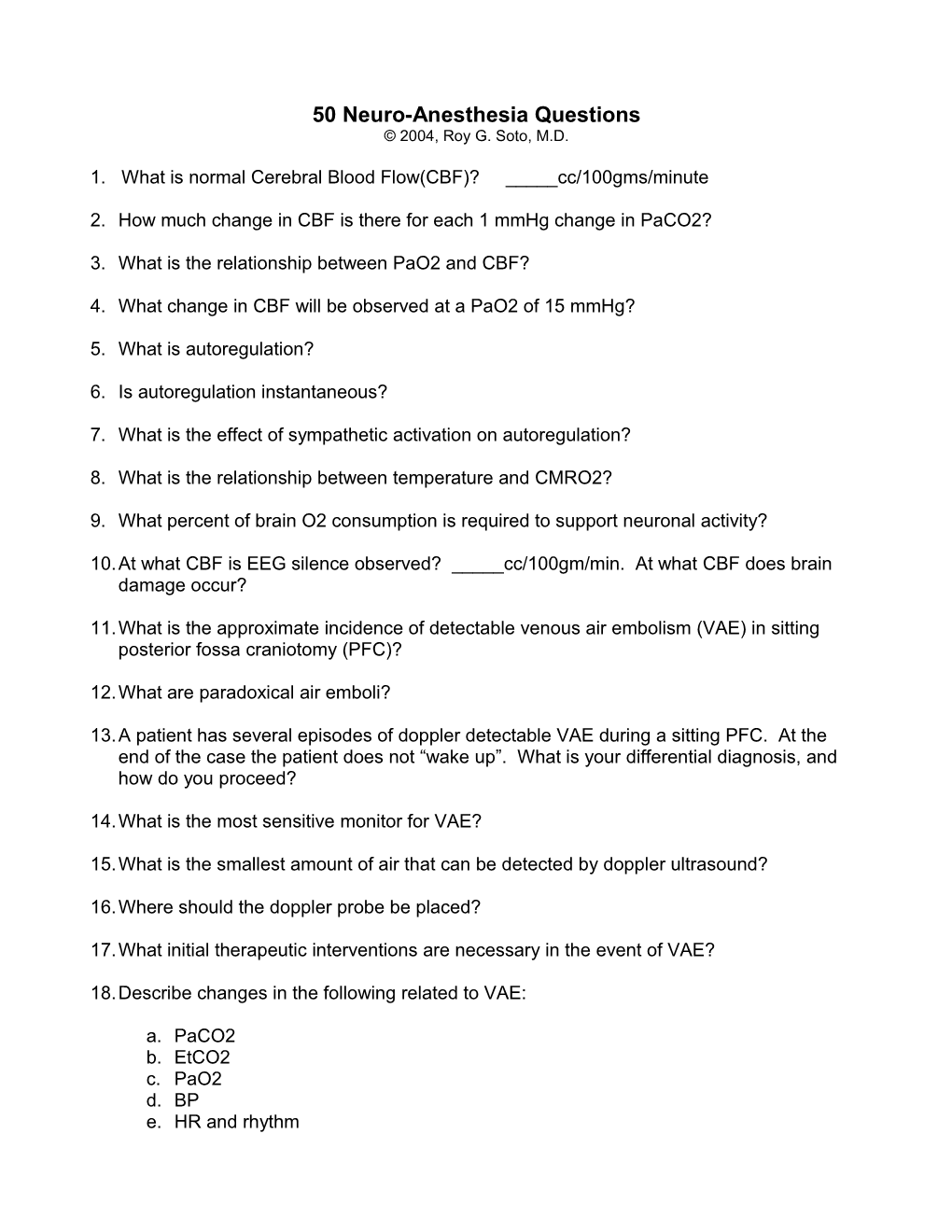 Neuro-Anesthesia Questions
