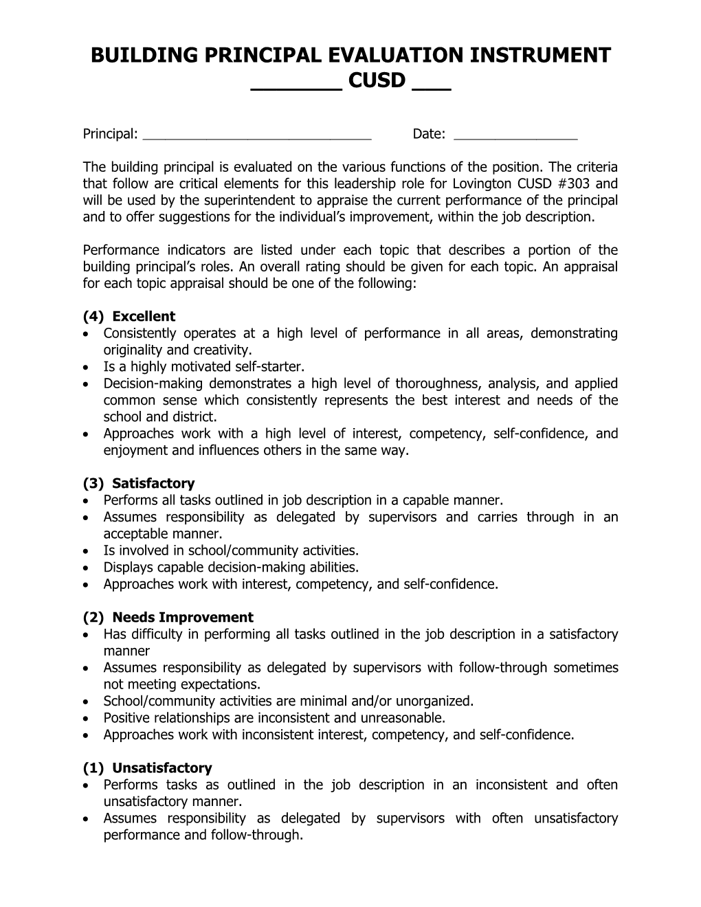 Building Principal Evaluation Instrument