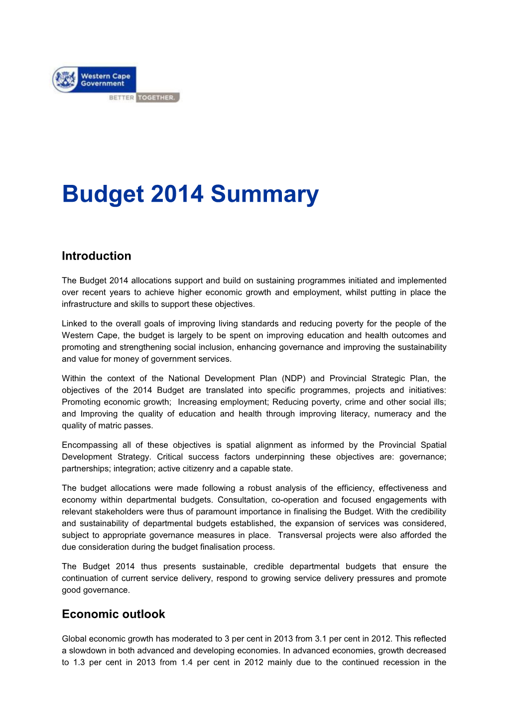 Budget 2014 Summary