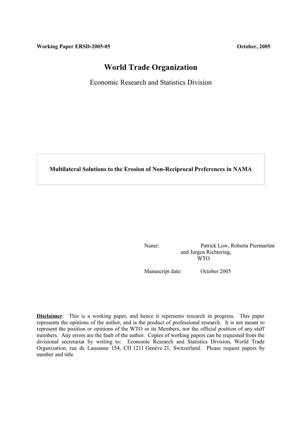 Multilateral Solutions to Preference Erosion