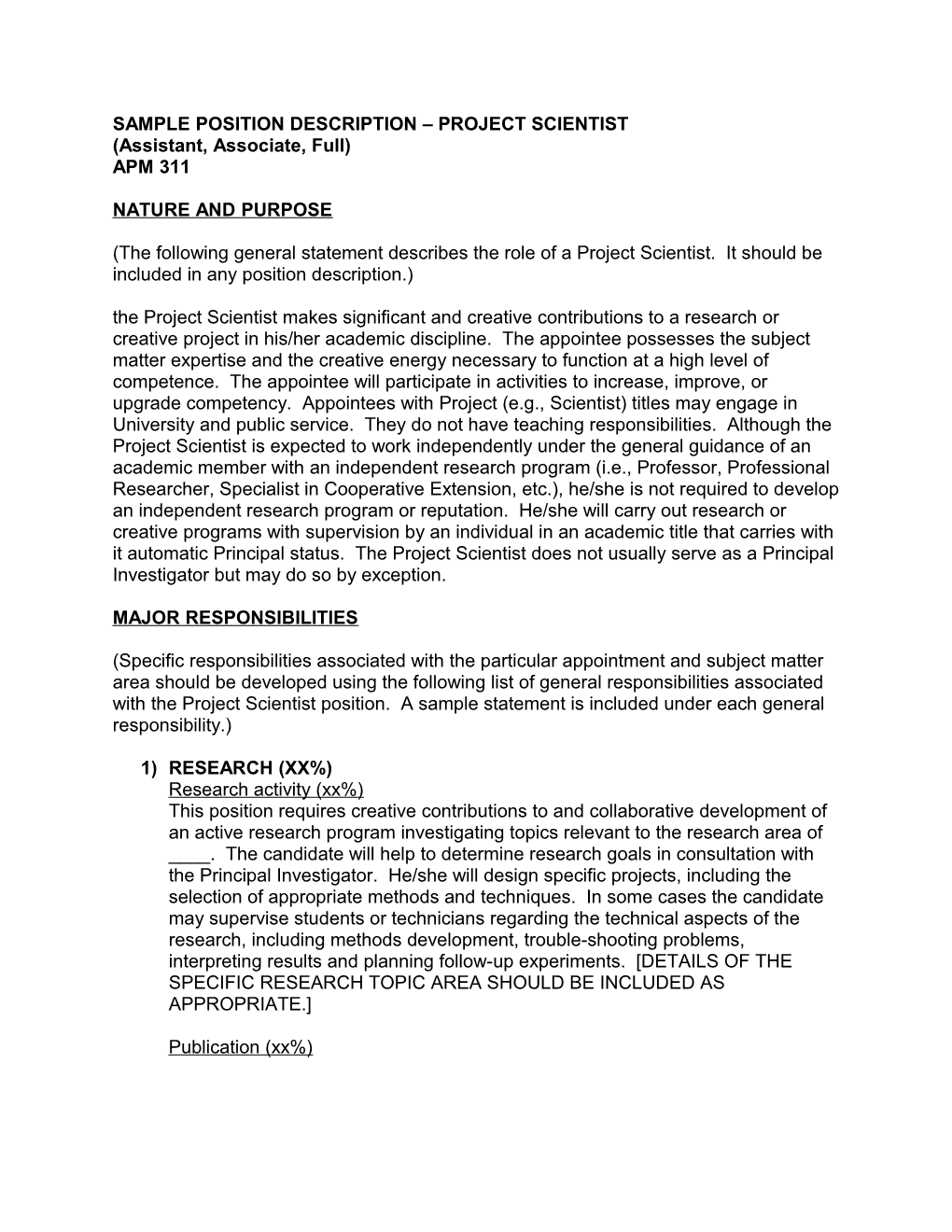 Sample Position Description Project Scientist