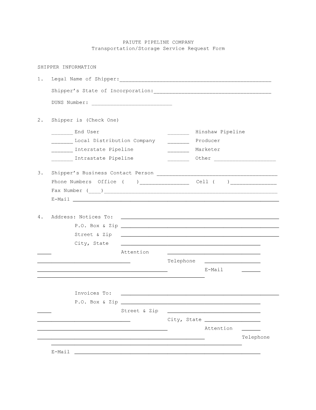 Transportation/Storage Service Request Form