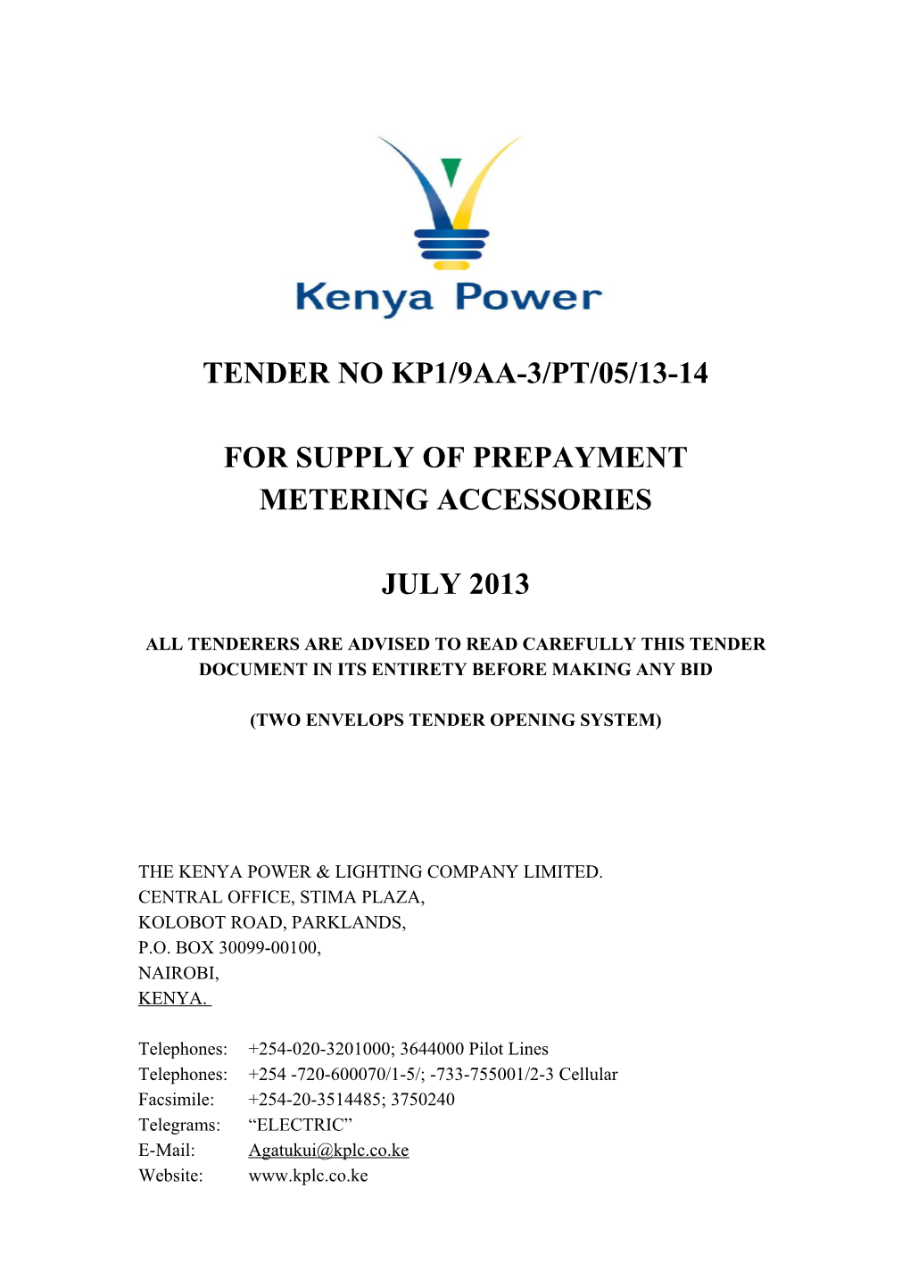 For Supply of Prepayment Metering Accessories