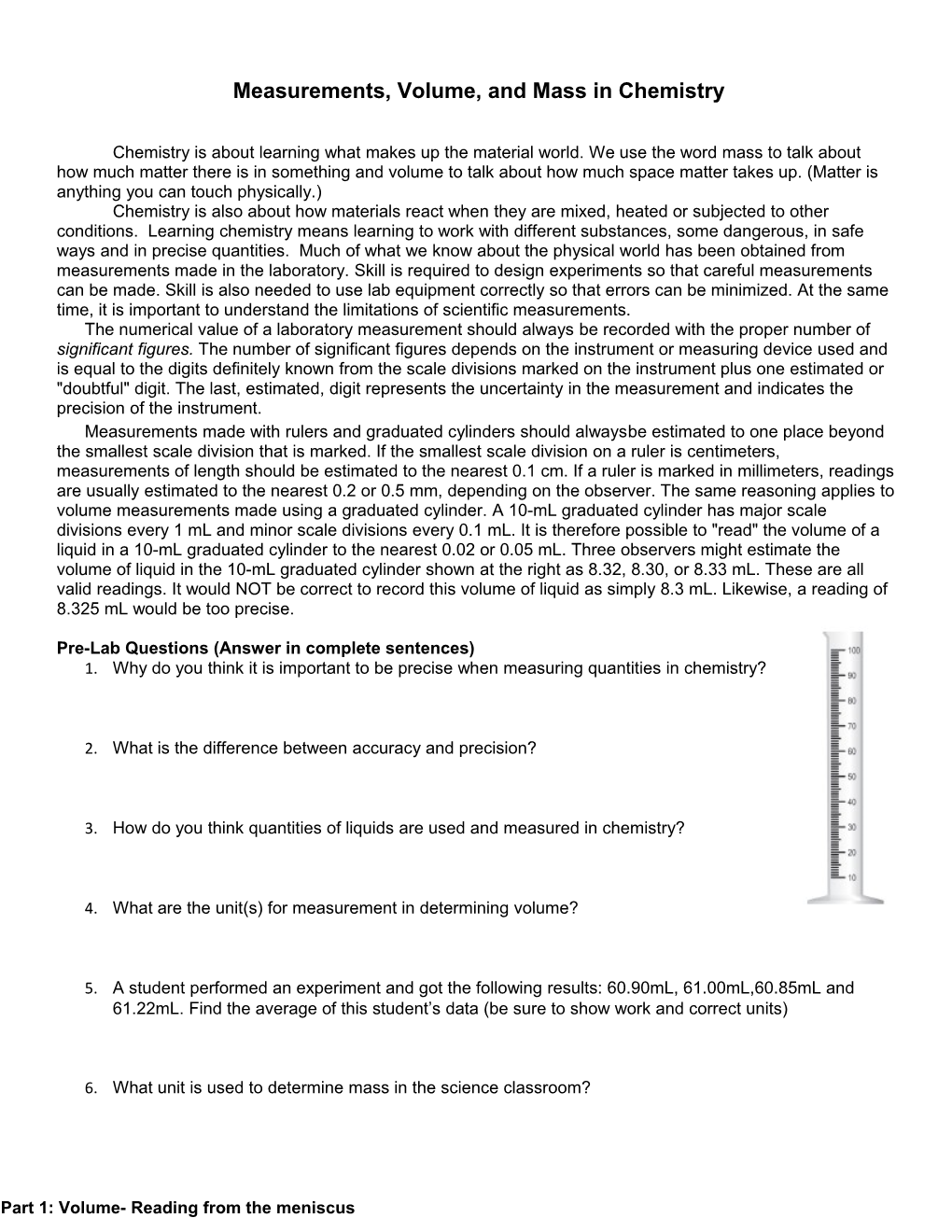 Measurements, Volume, and Mass in Chemistry