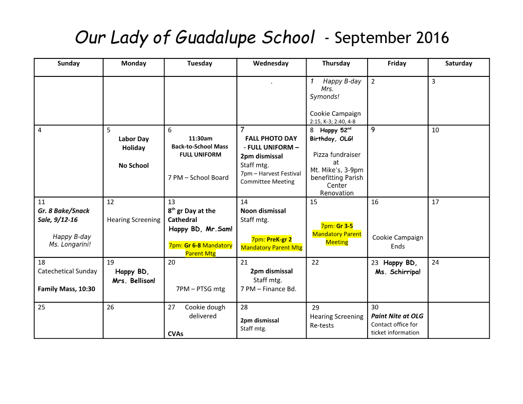 Our Lady of Guadalupe School - September 2016