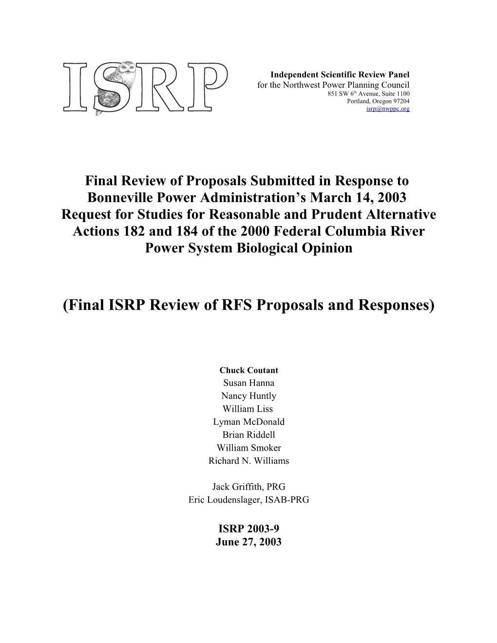 ISRP RFS Review Template