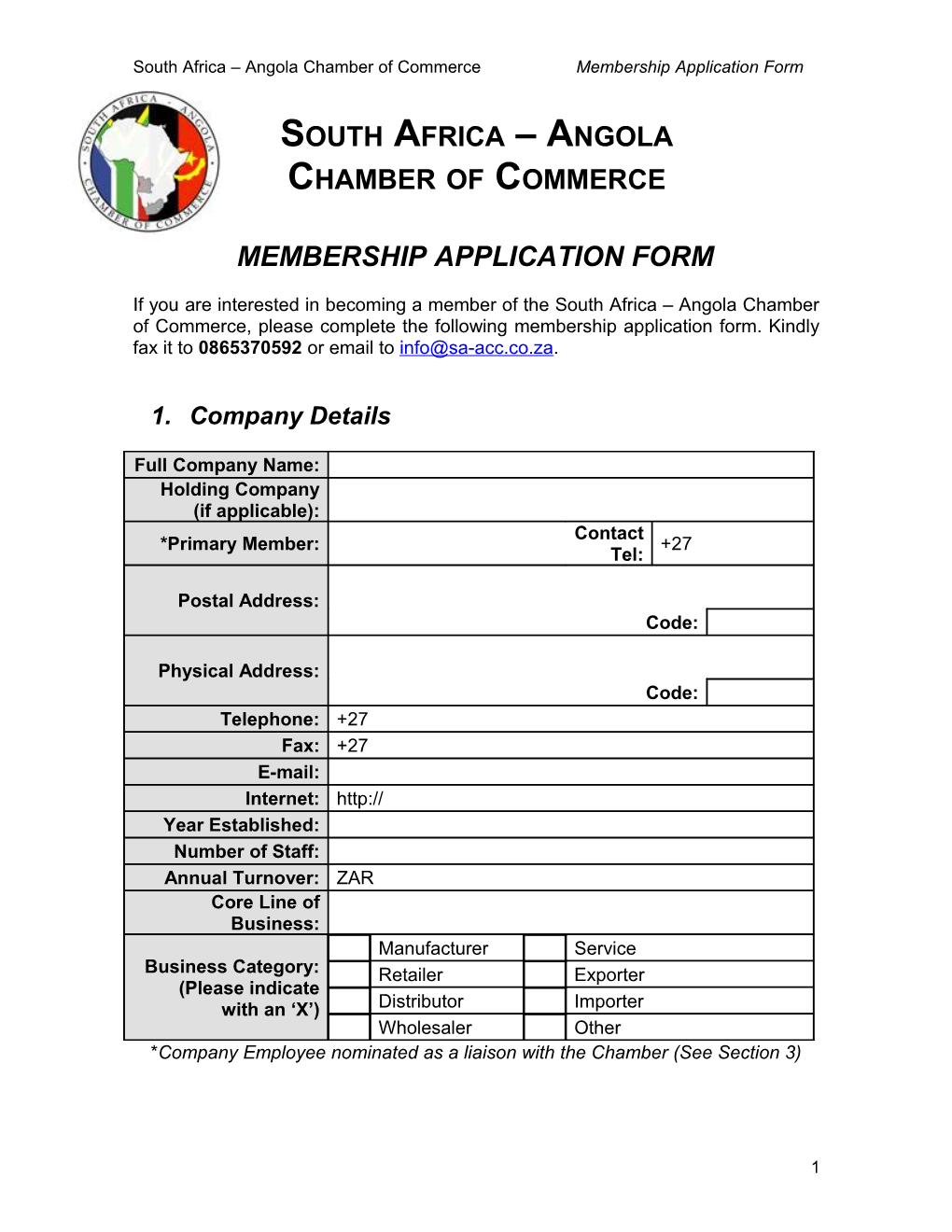 South Africa Angola Chamber of Commercemembership Application Form