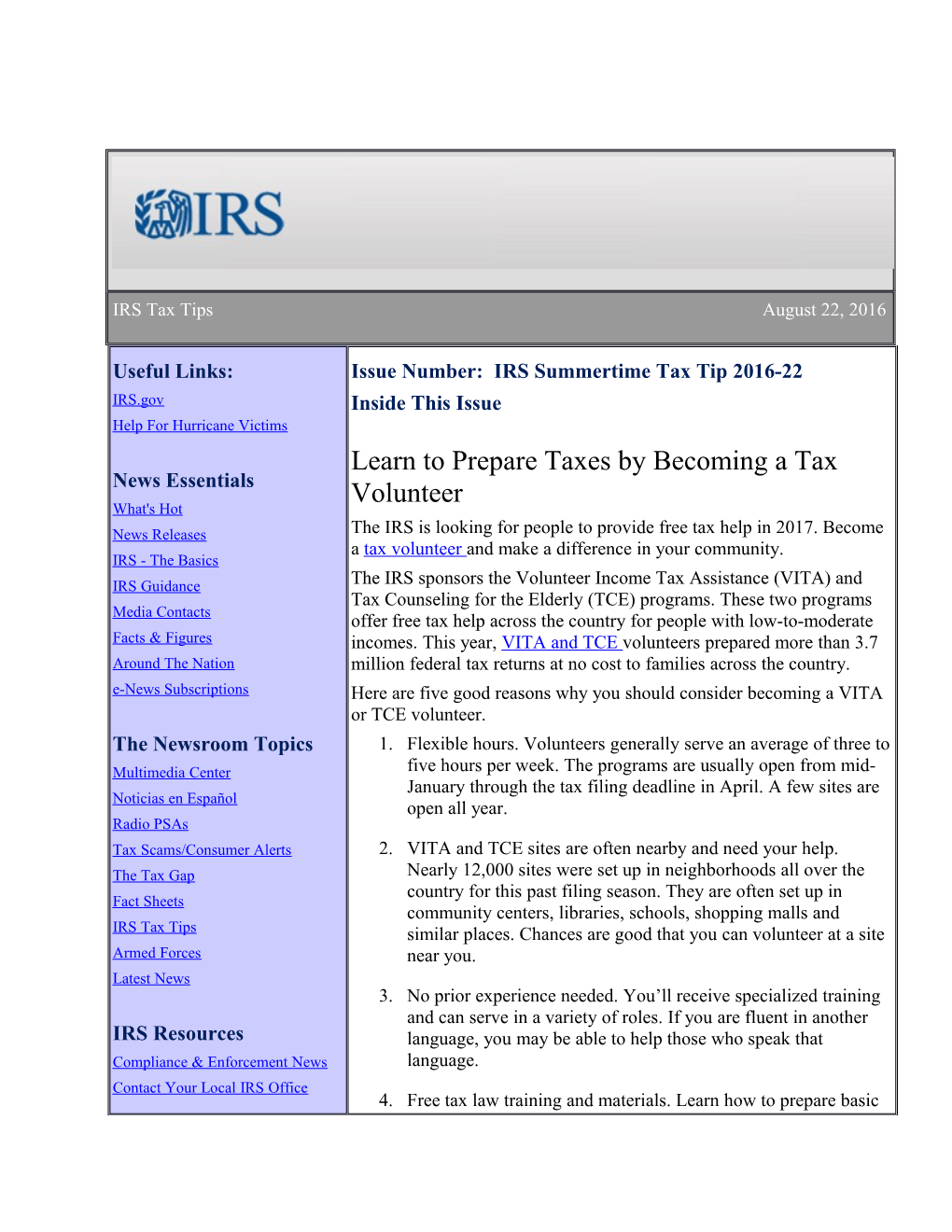 Issue Number:IRS Summertime Tax Tip 2016-22