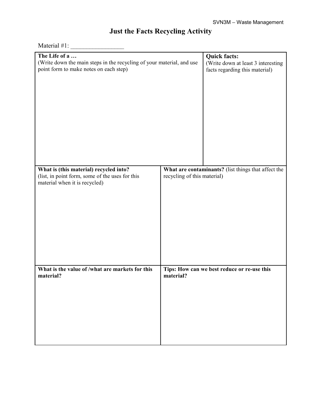 Just the Facts Recycling Jigsaw Activity