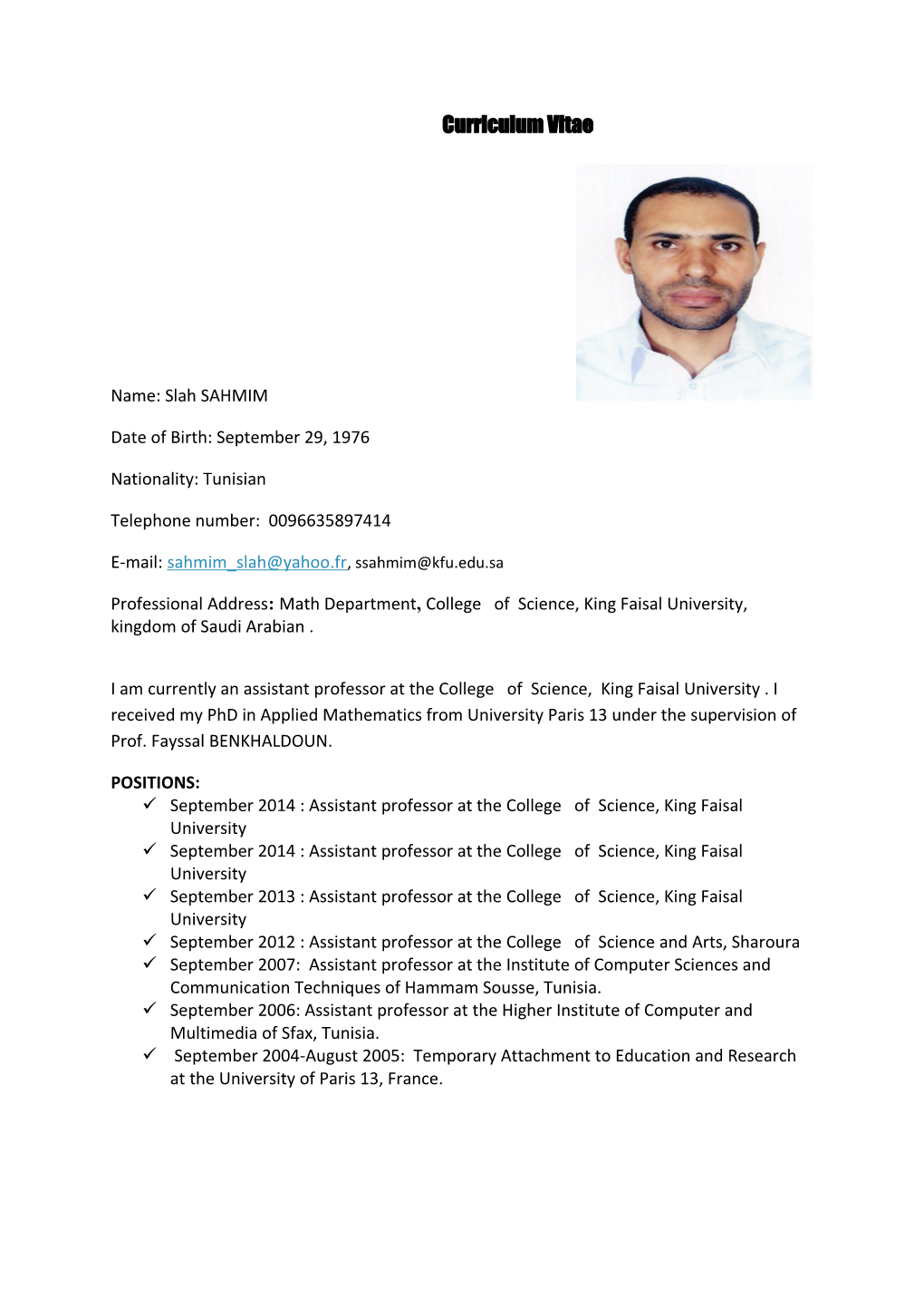 Fethi MAHMOUDI : Curriculum Vitae