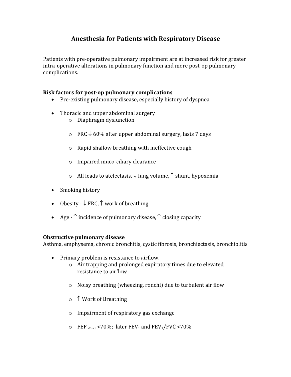 Anesthesia for Patients with Respiratory Disease