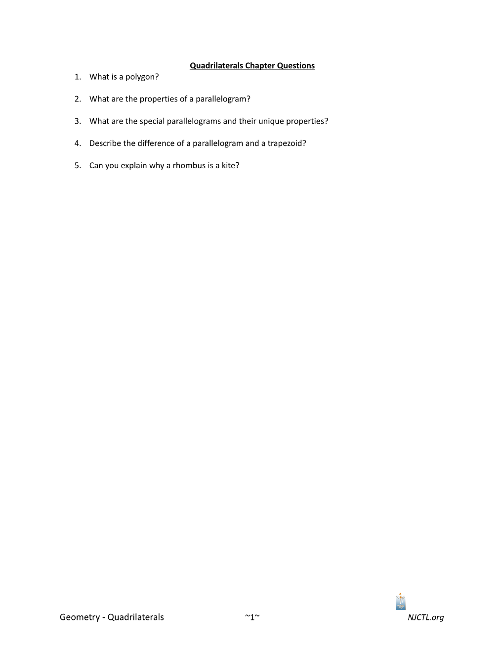 Quadrilaterals Chapter Questions