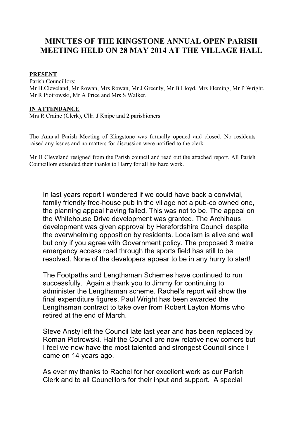 MINUTES of the KINGSTONE &THRUXTON GROUP PARISH COUNCIL MEETING HELD on Xxxxxx 2007 AT