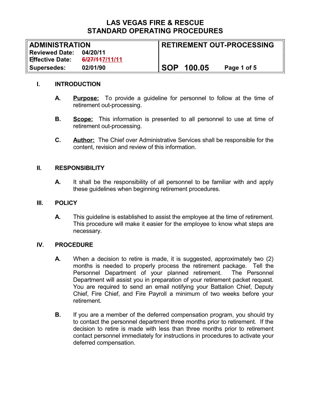 Sop 100.05 Retirement Out-Processing