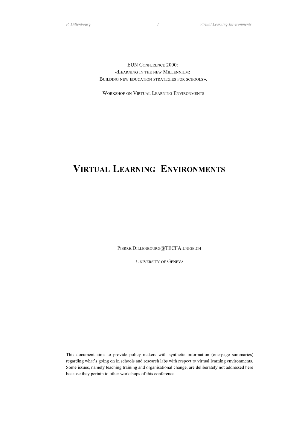 P. Dillenbourg1virtual Learning Environments