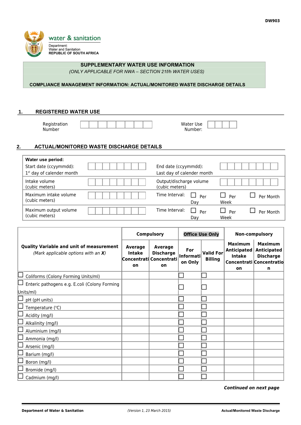 Mark the Applicable Option(S) with an X And/Or Complete Details Where Applicable/Available