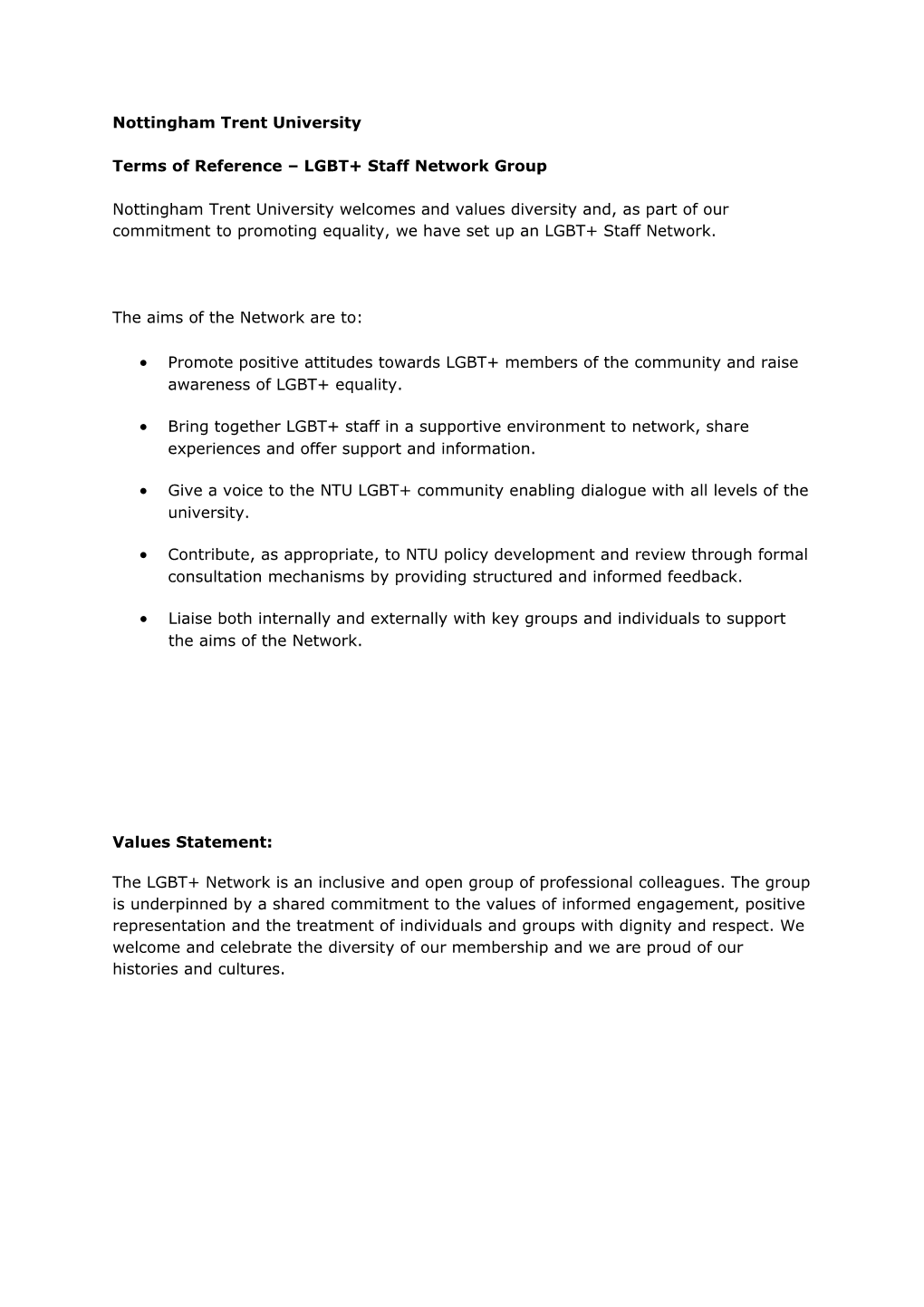 Terms of Reference LGBT+ Staff Network Group