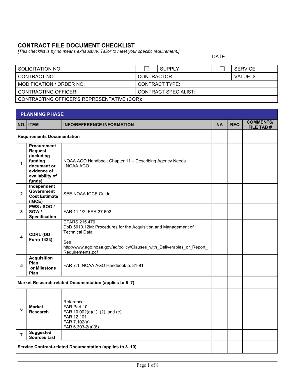 Official Contract Record Check List